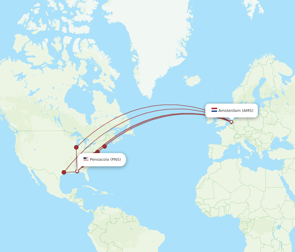 PNS-AMS flight routes