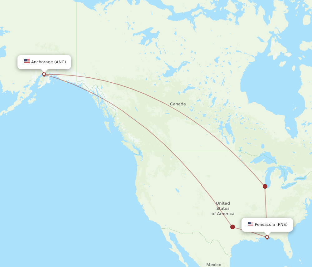 PNS to ANC flights and routes map