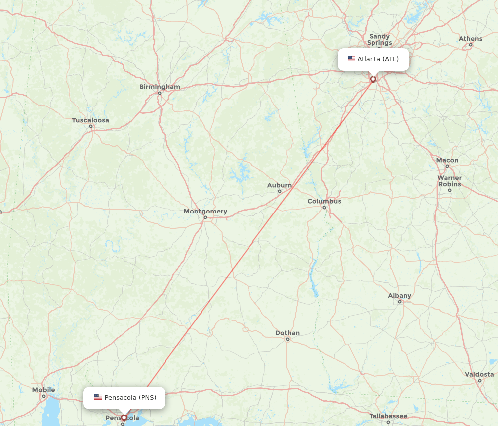 PNS to ATL flights and routes map