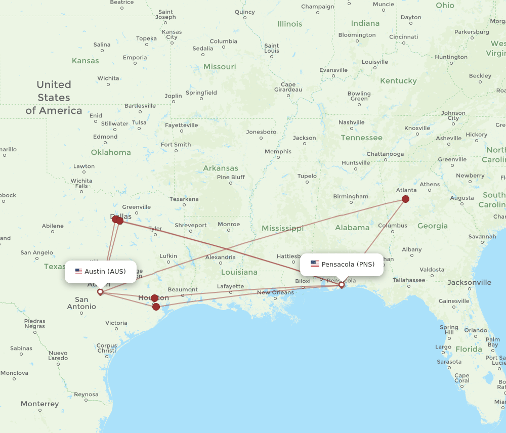 PNS-AUS flight routes