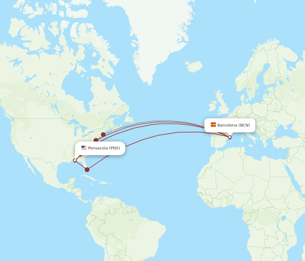 PNS-BCN flight routes