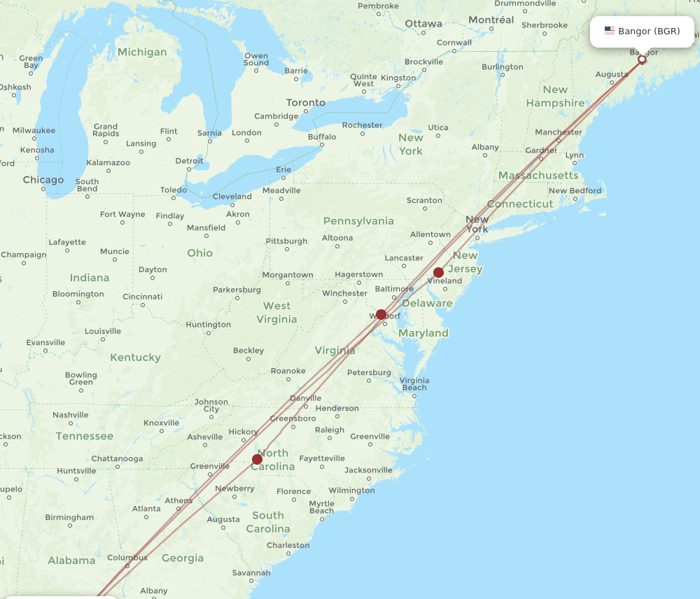 PNS-BGR flight routes