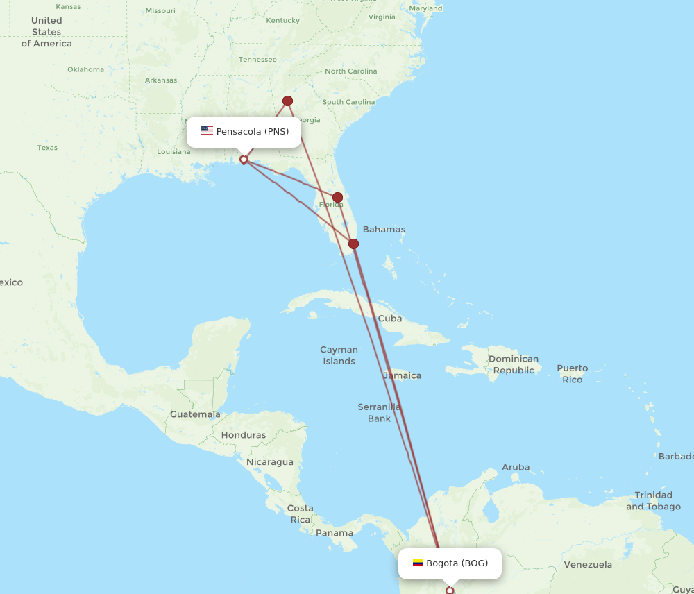 PNS-BOG flight routes