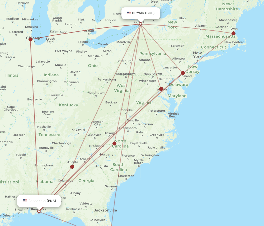 PNS-BUF flight routes