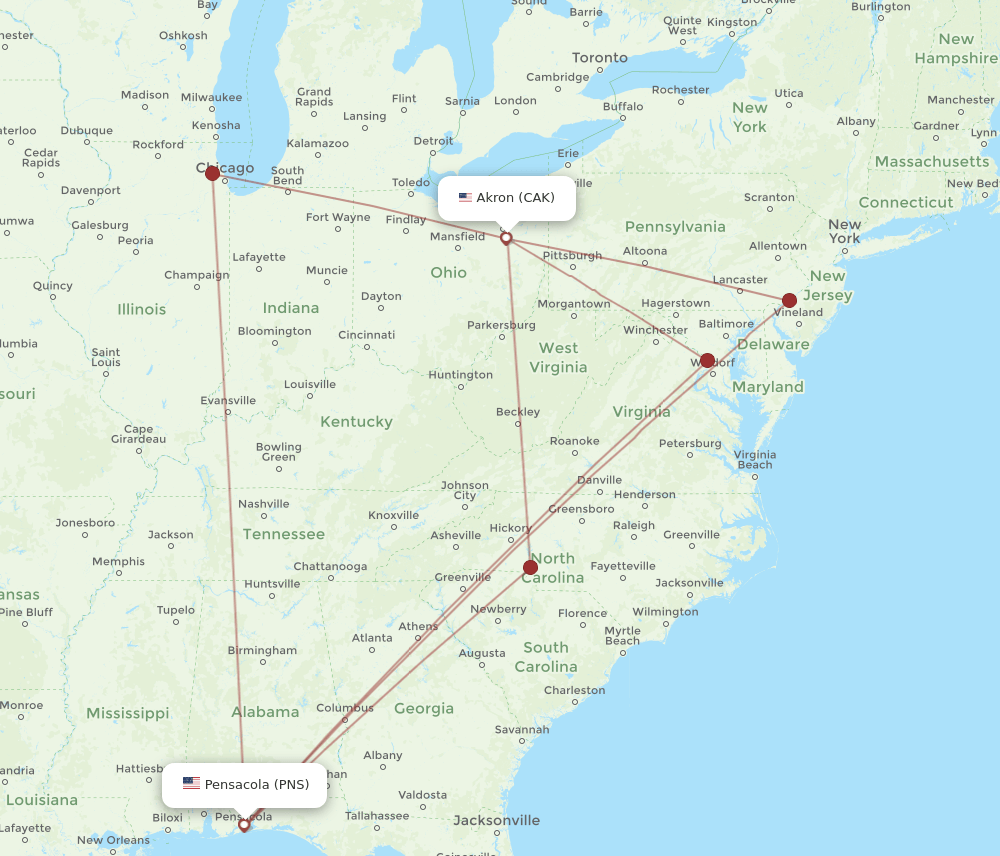PNS-CAK flight routes
