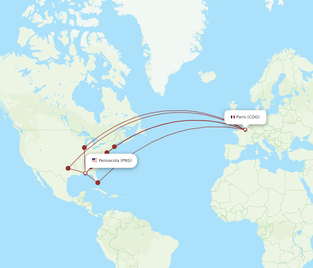 PNS-CDG flight routes