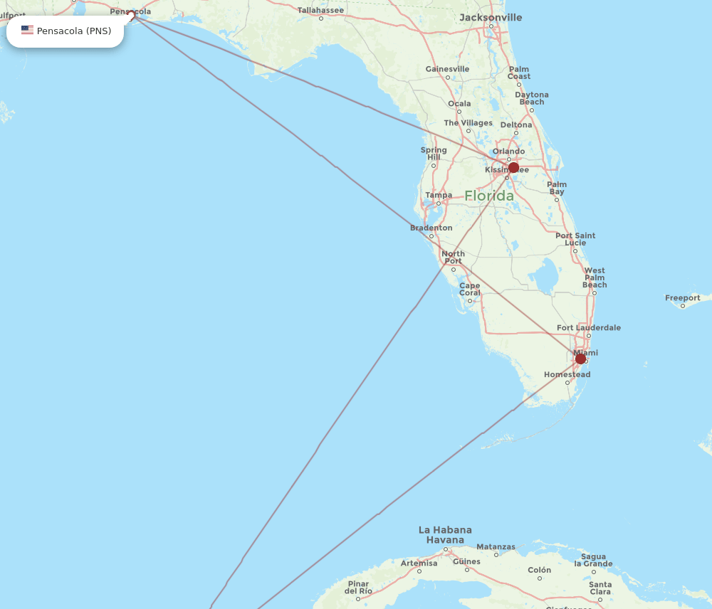 PNS-CUN flight routes