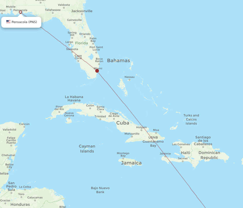 PNS to CUR flights and routes map