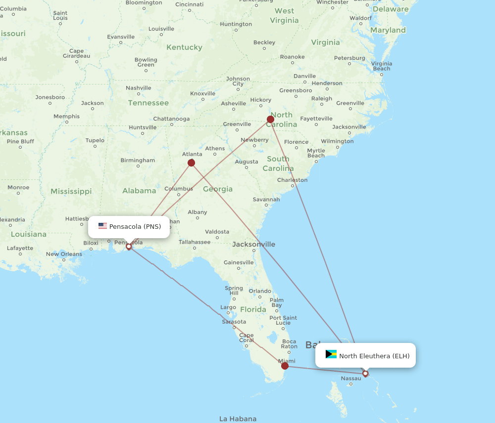 PNS-ELH flight routes