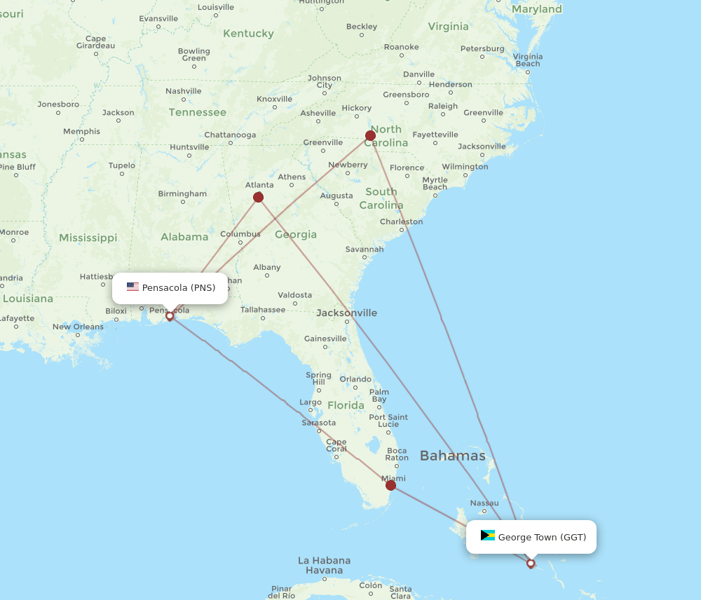 PNS to GGT flights and routes map