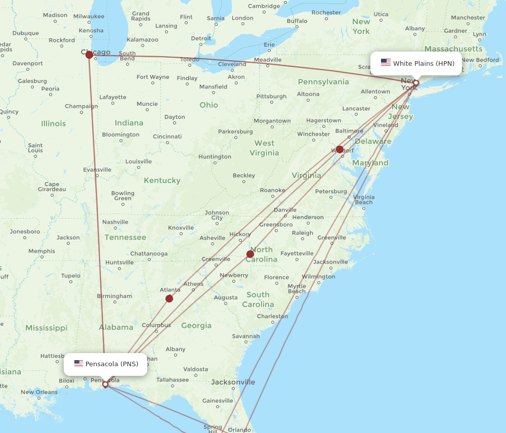 PNS-HPN flight routes