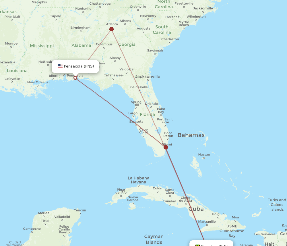 PNS-KIN flight routes