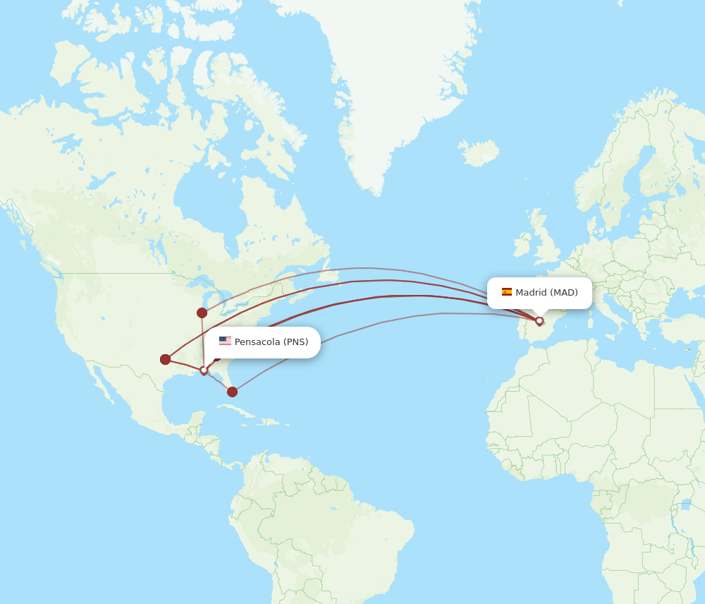 PNS to MAD flights and routes map