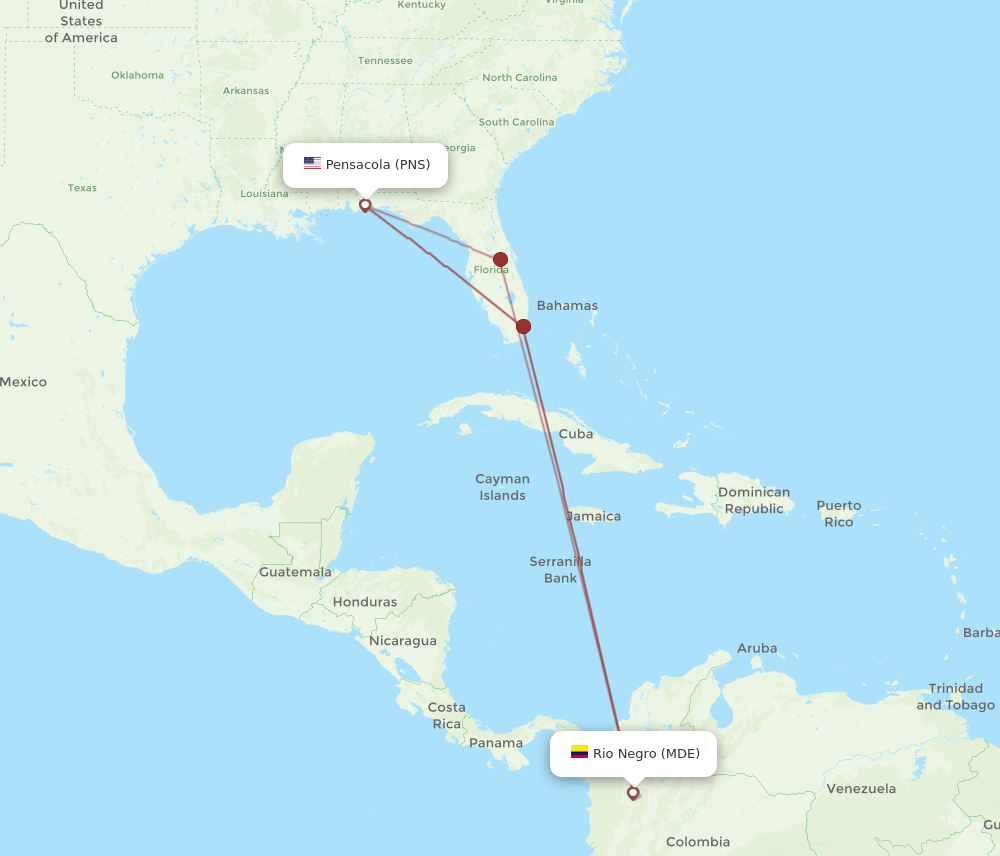 PNS-MDE flight routes