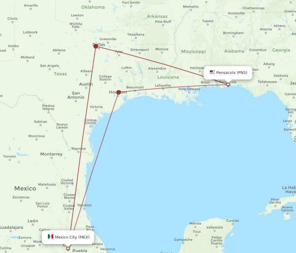 PNS-MEX flight routes