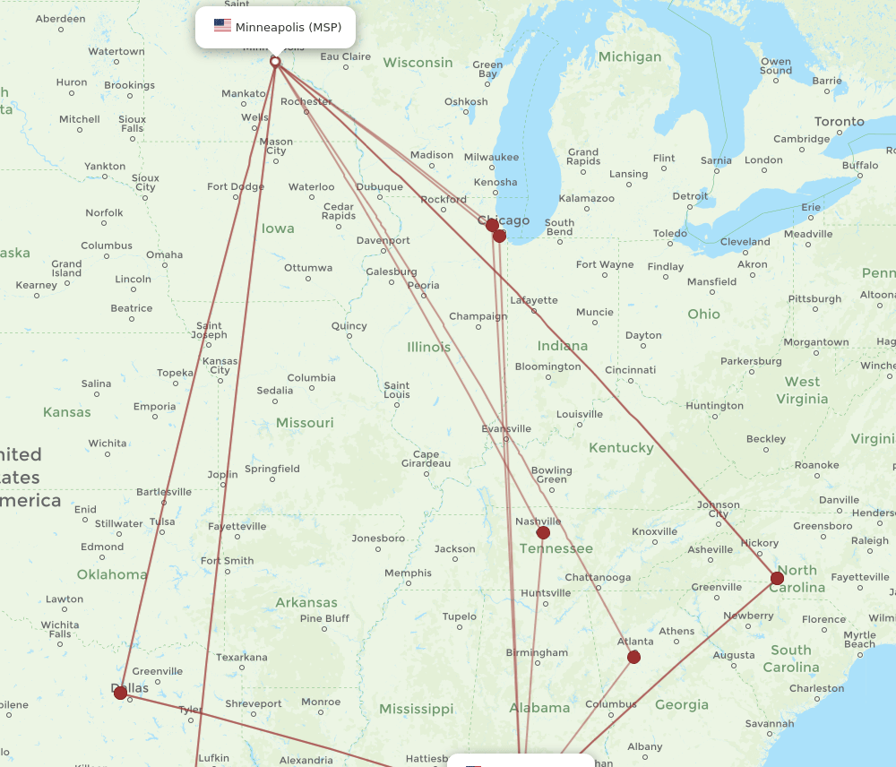 PNS-MSP flight routes