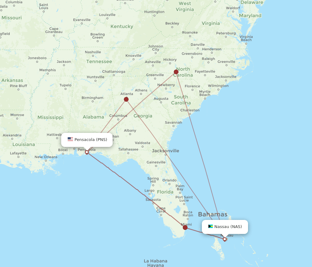 PNS-NAS flight routes
