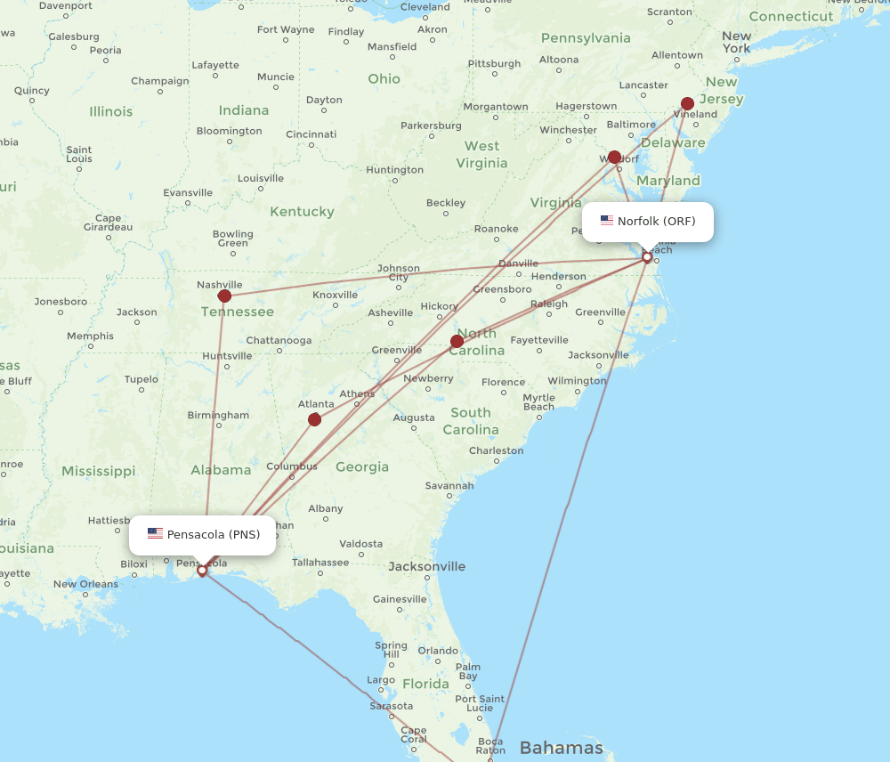 PNS-ORF flight routes