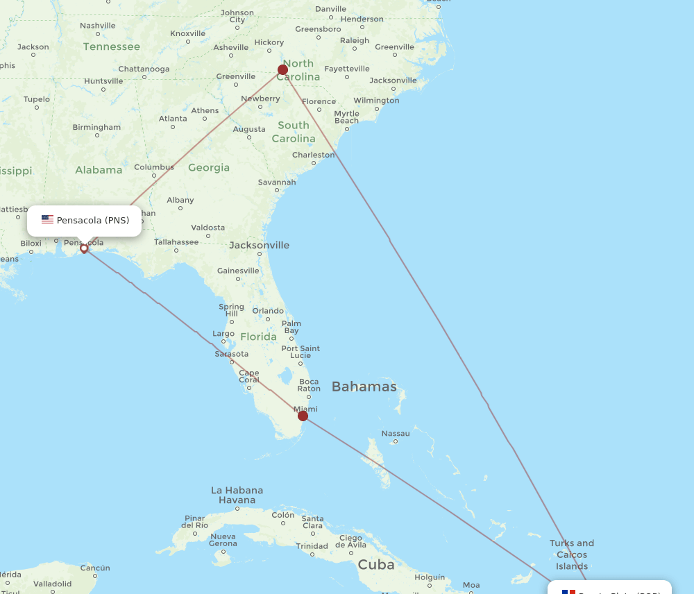 PNS-POP flight routes
