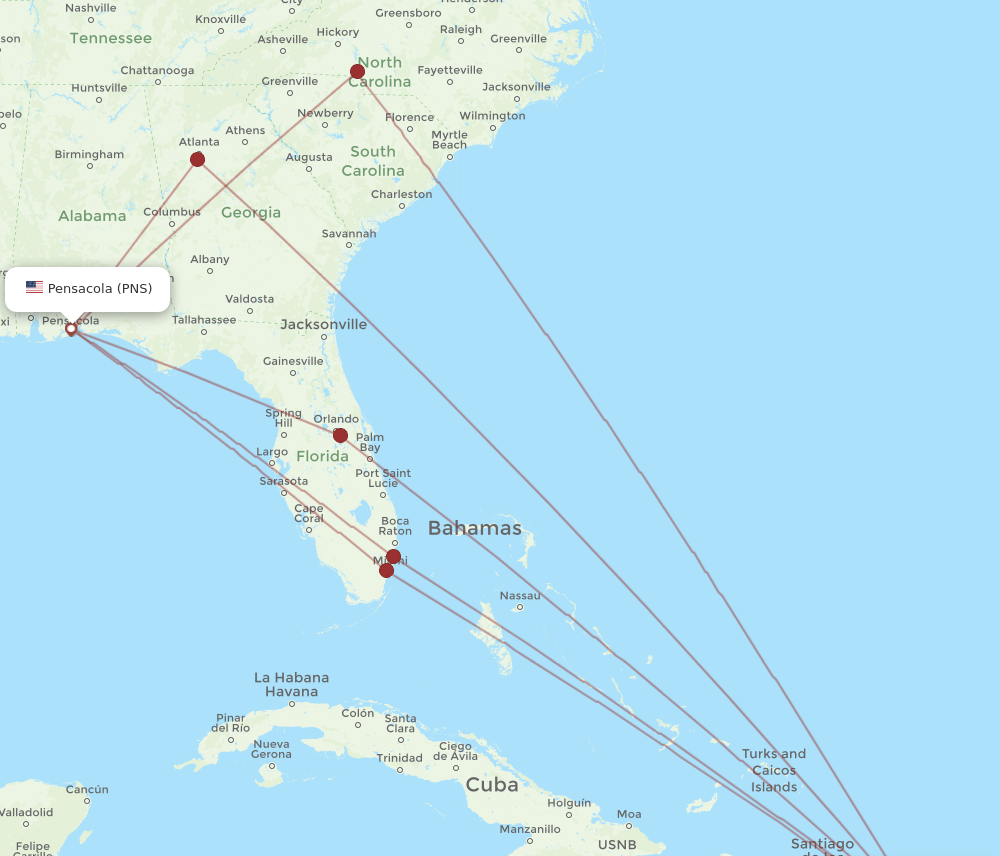 PNS-PUJ flight routes