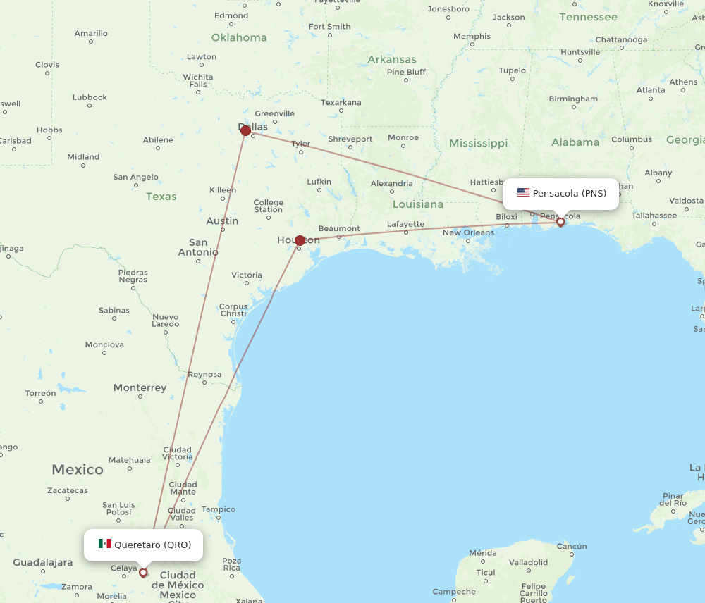 PNS-QRO flight routes