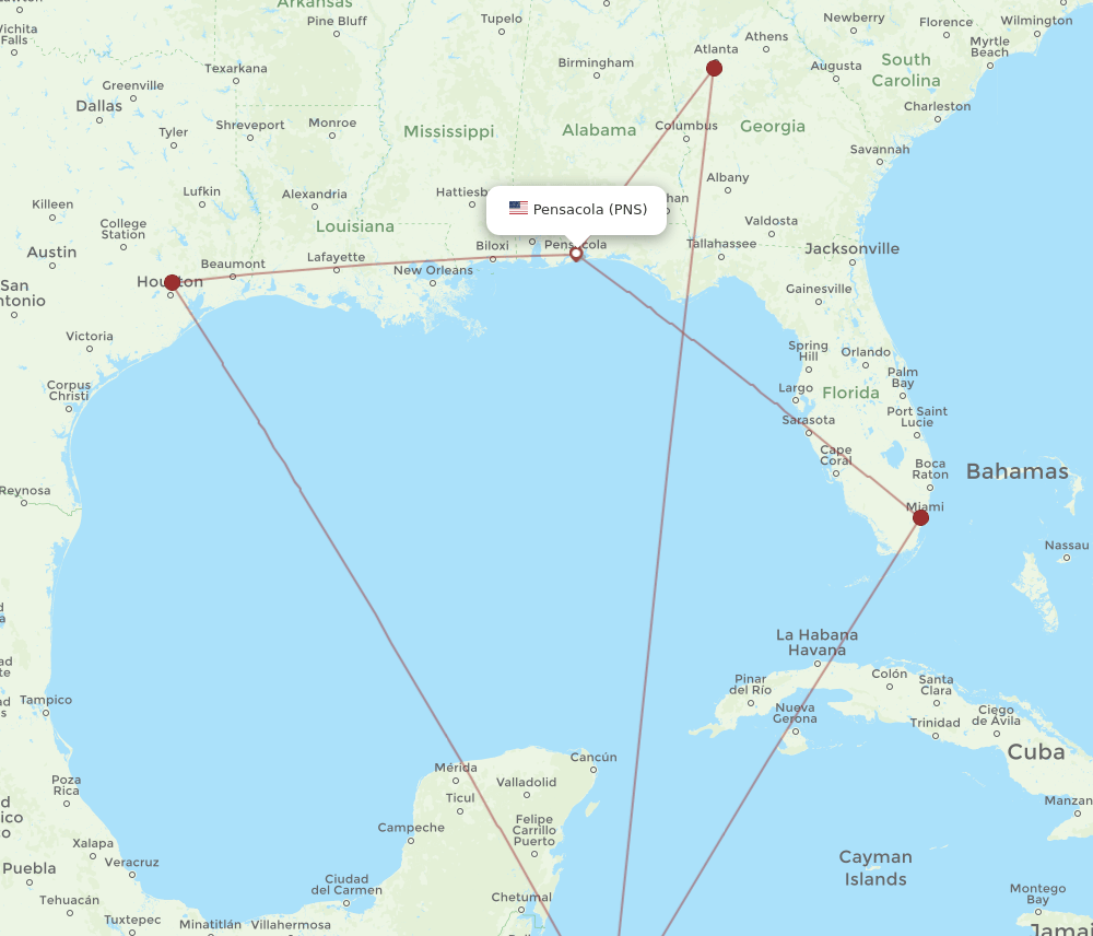 PNS-RTB flight routes