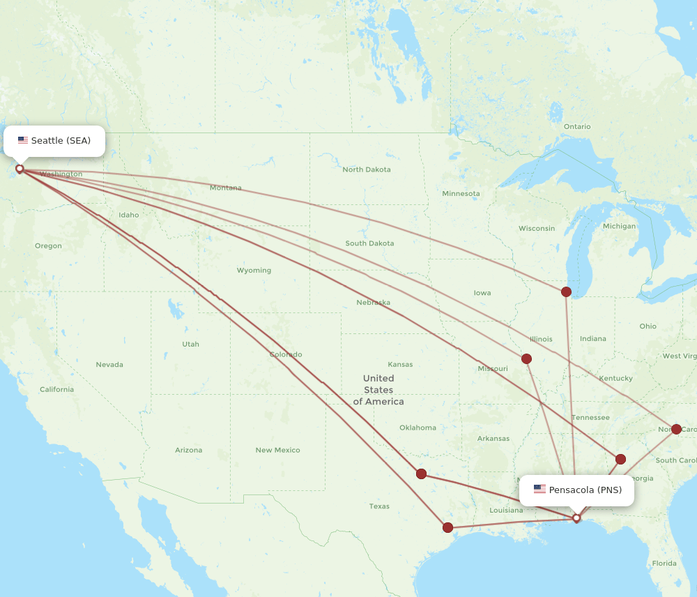 PNS-SEA flight routes