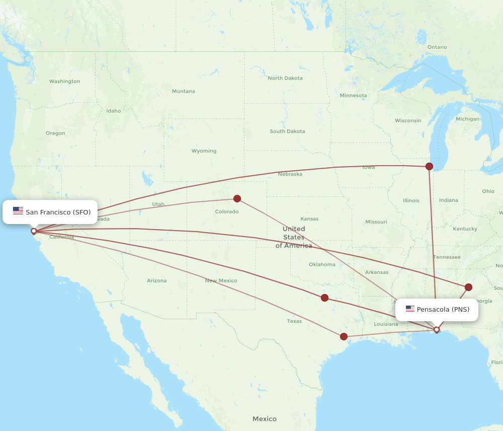 PNS-SFO flight routes
