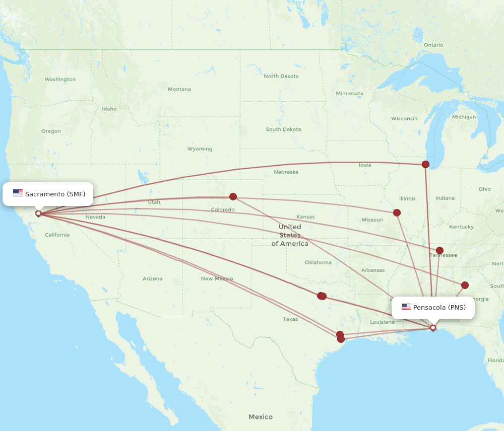 PNS-SMF flight routes