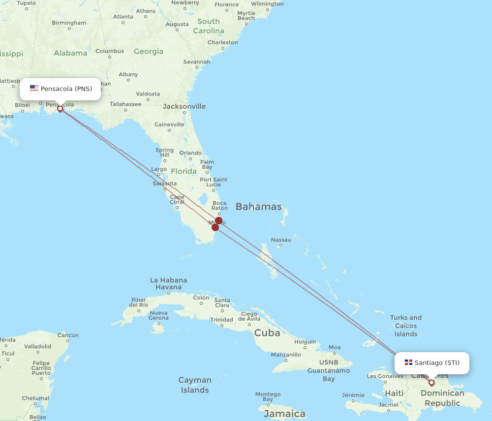PNS to STI flights and routes map