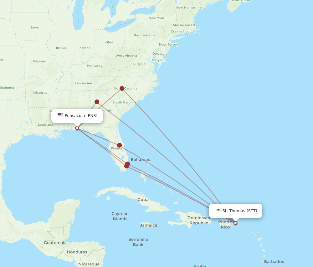 PNS-STT flight routes