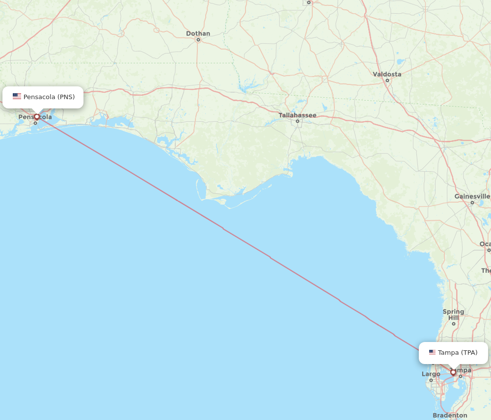 PNS to TPA flights and routes map