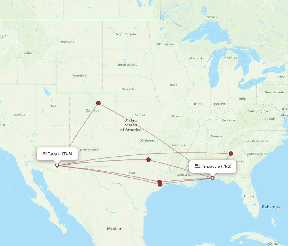 PNS-TUS flight routes