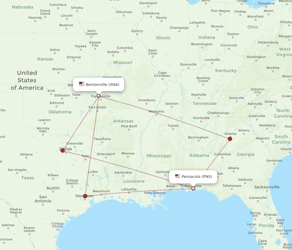 PNS-XNA flight routes
