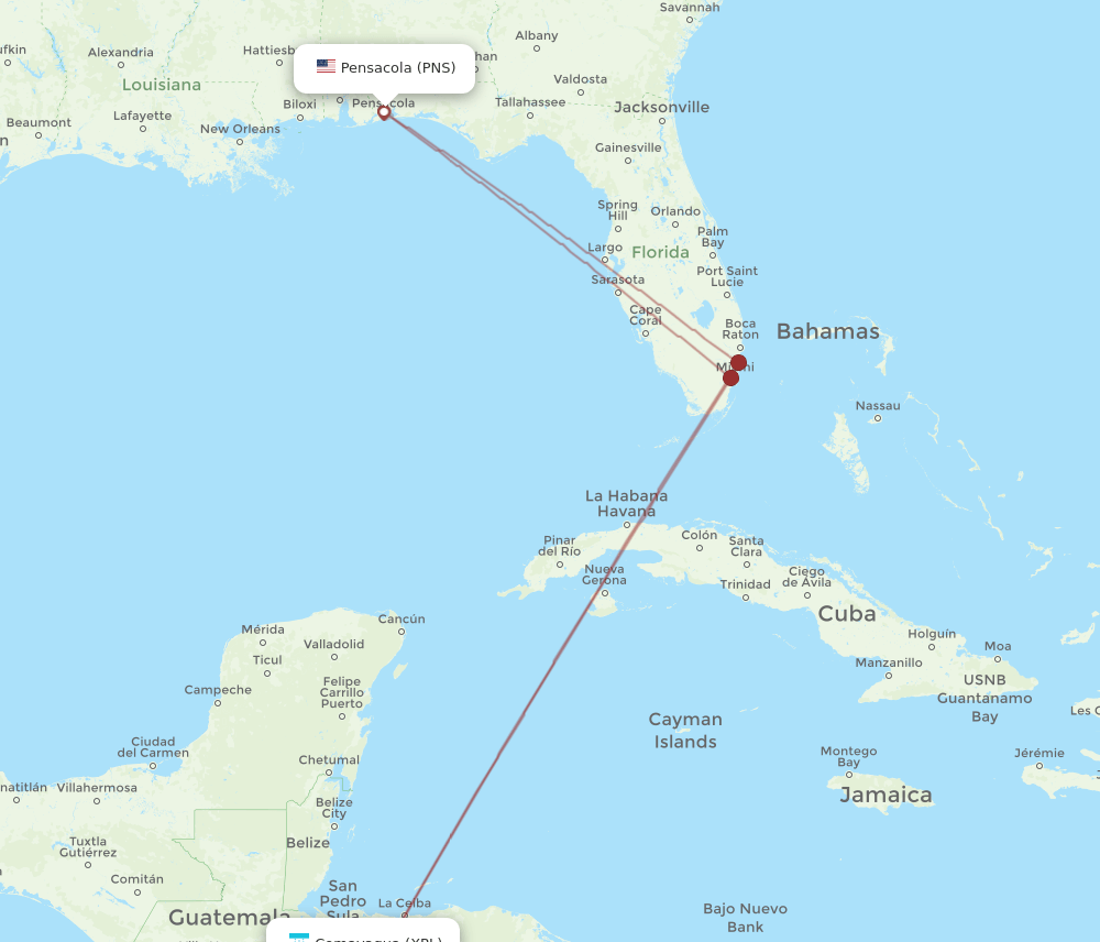 PNS-XPL flight routes