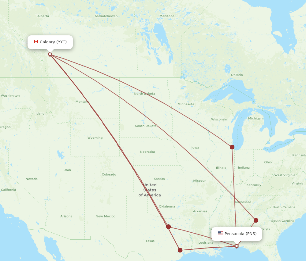 YYC to PNS flights and routes map