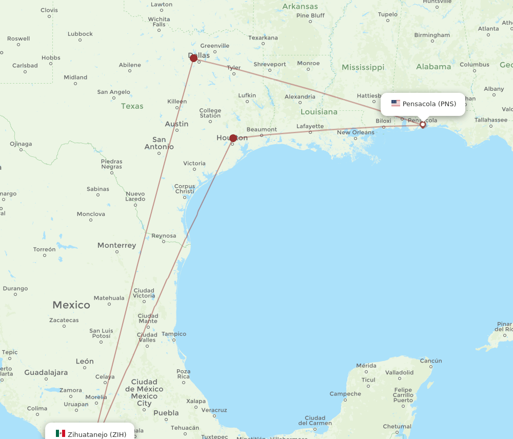 PNS-ZIH flight routes
