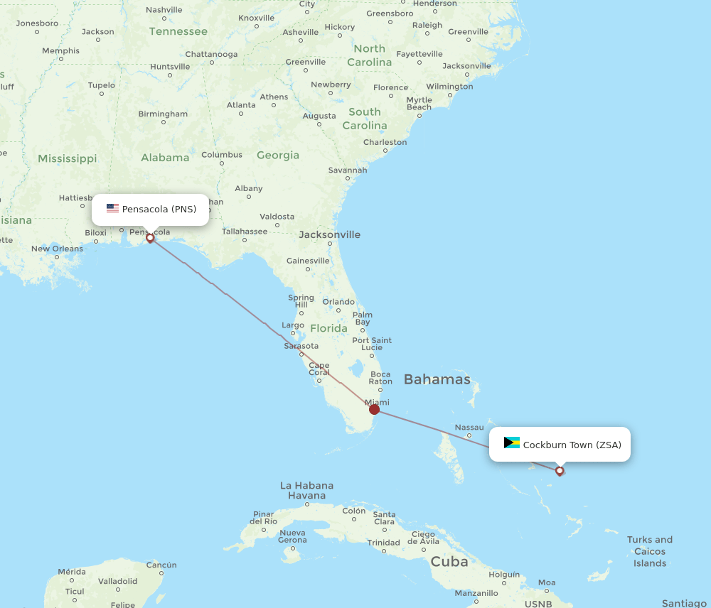 ZSA to PNS flights and routes map