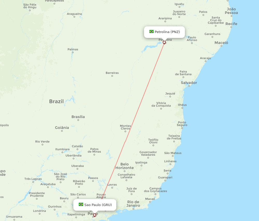 Petrolina - Sao Paulo route map and flight paths