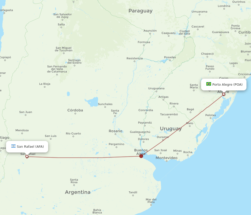 San Rafael - Porto Alegre route map and flight paths