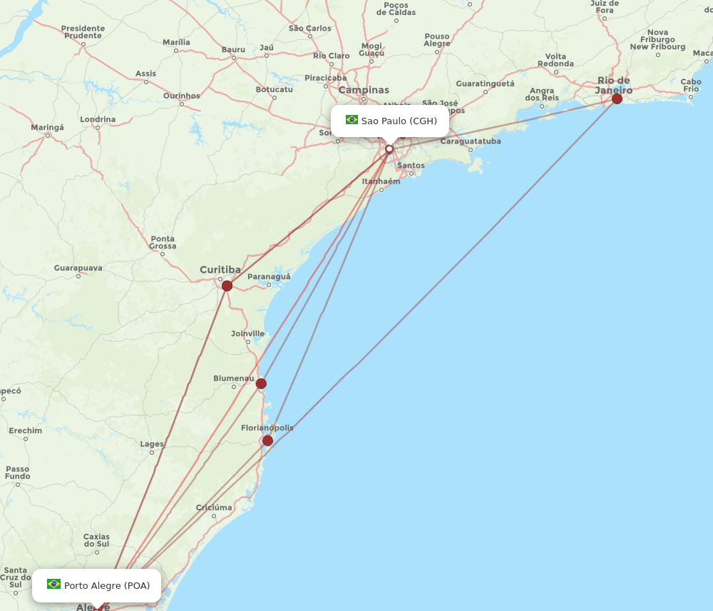 POA to CGH flights and routes map