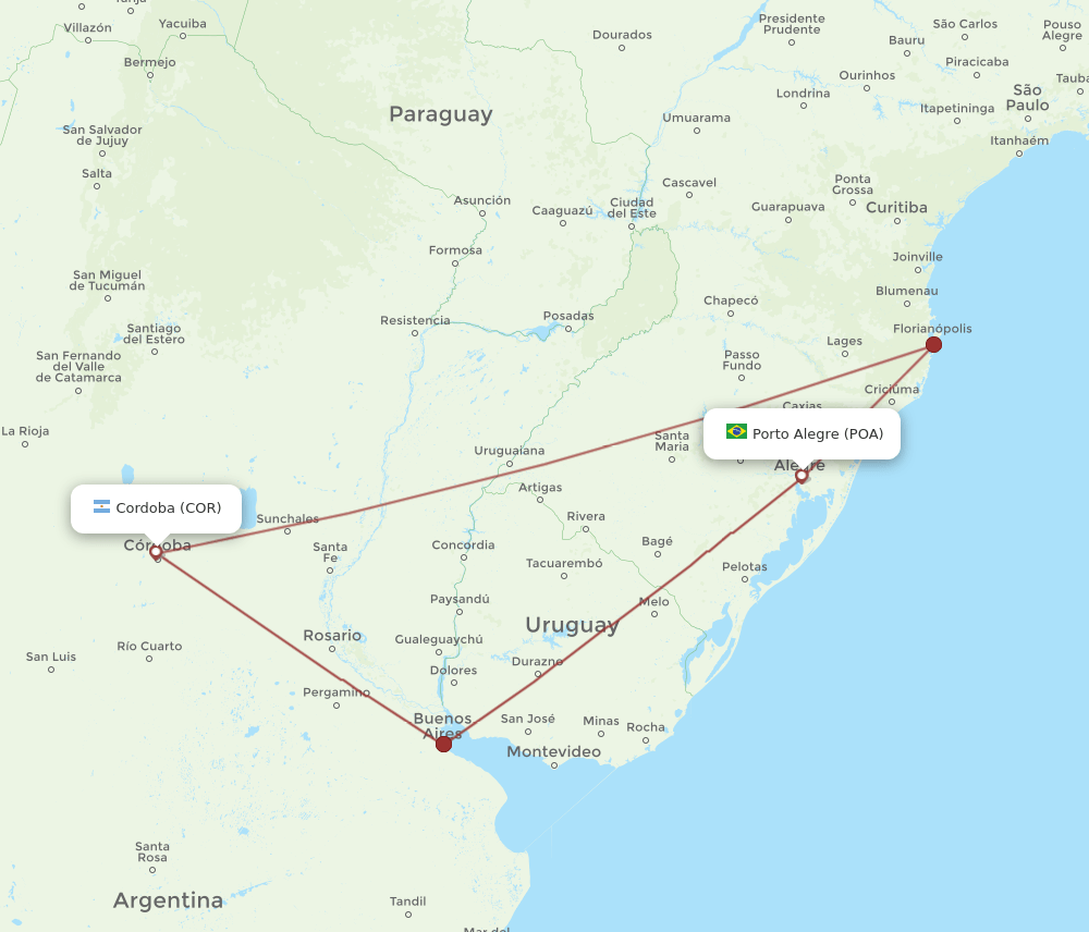 POA-COR flight routes