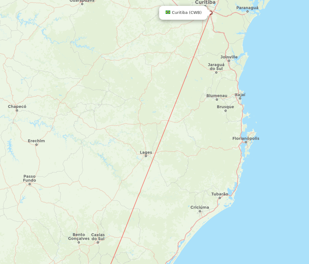 Porto Alegre - Curitiba route map and flight paths