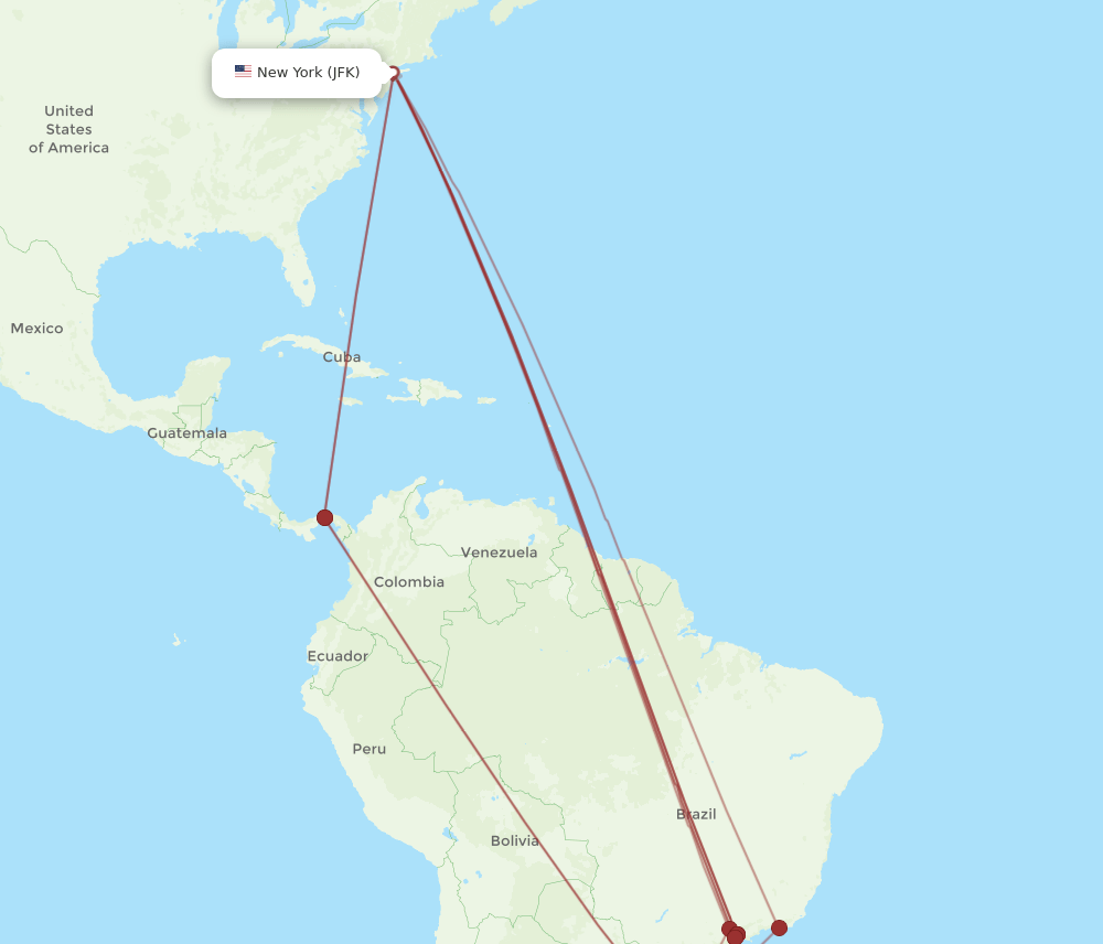 POA-JFK flight routes