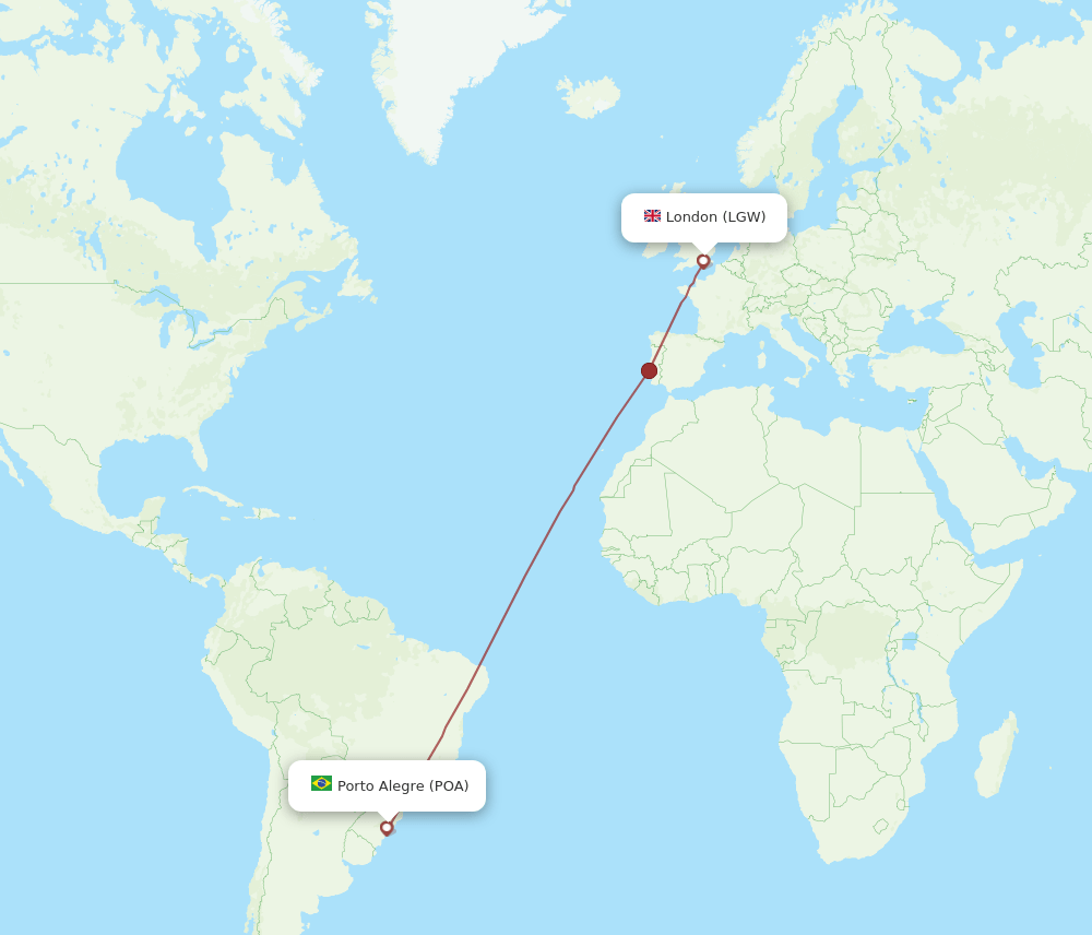 London - Porto Alegre route map and flight paths