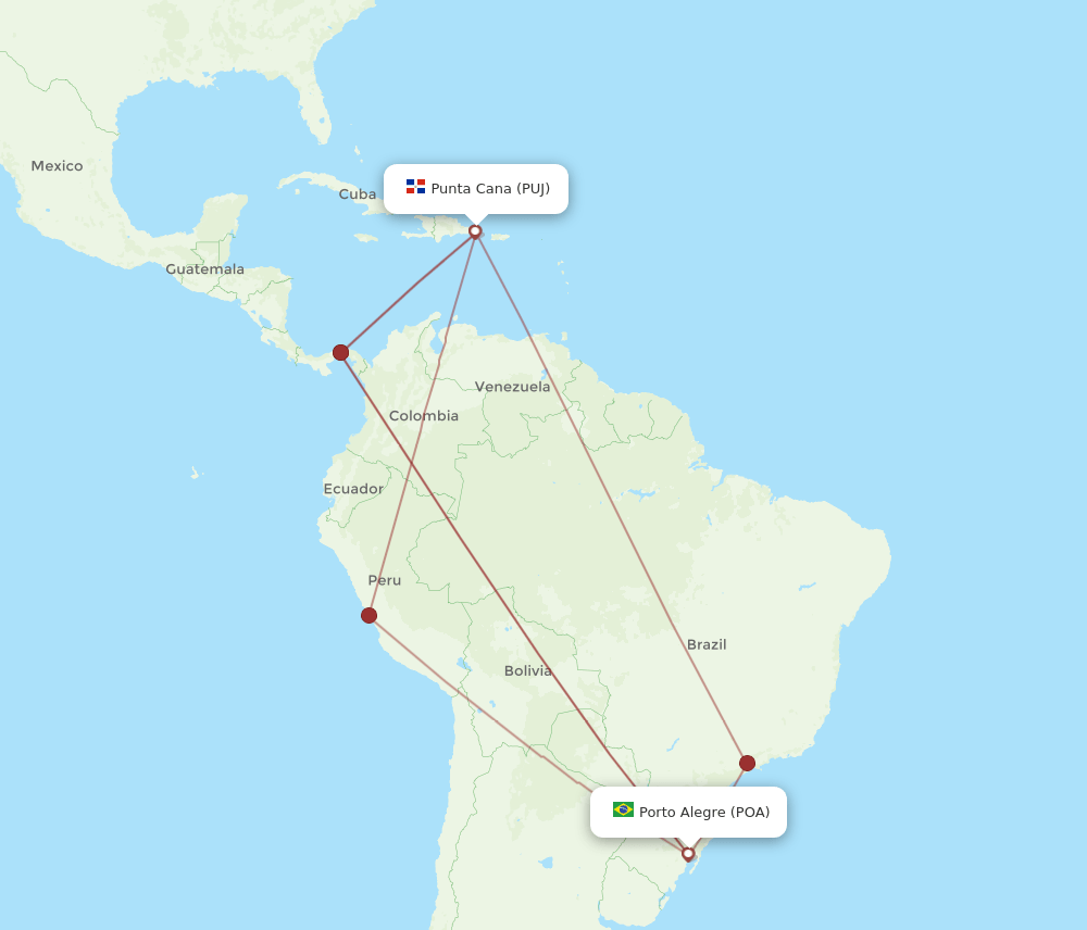 POA to PUJ flights and routes map
