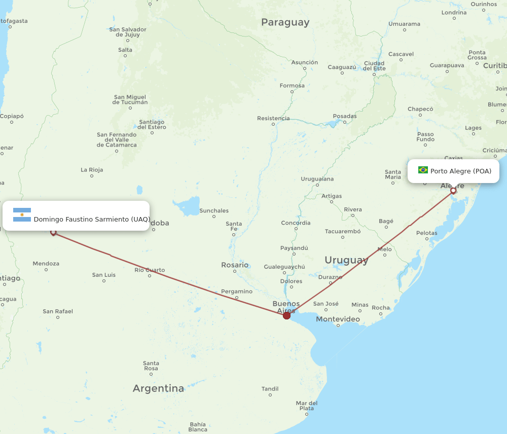 POA to UAQ flights and routes map