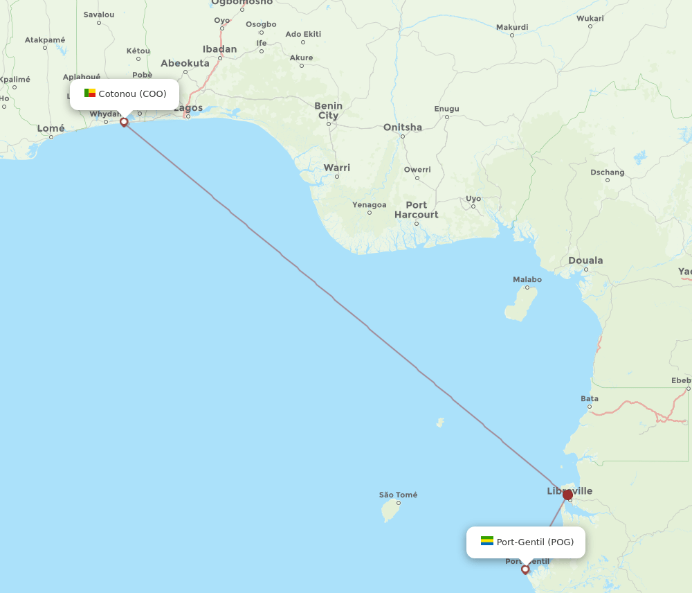 POG to COO flights and routes map