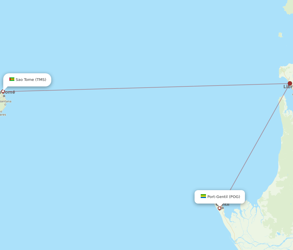 Sao Tome Island - Port Gentil route map and flight paths