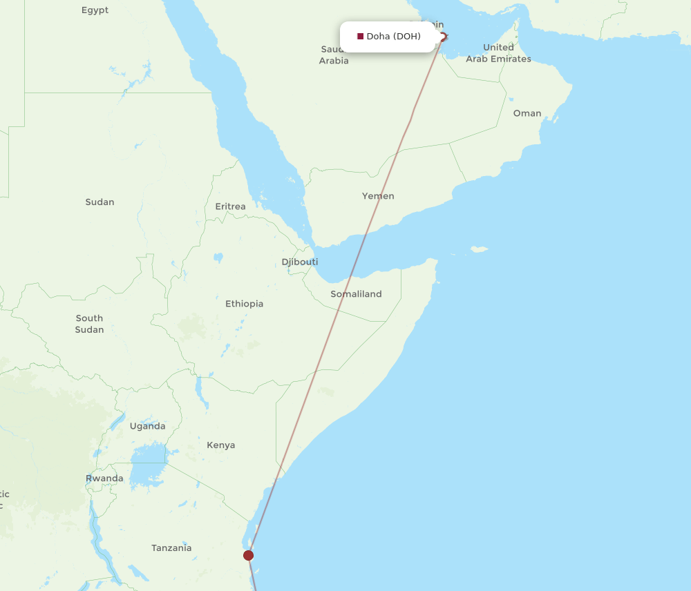 Doha - Pemba route map and flight paths